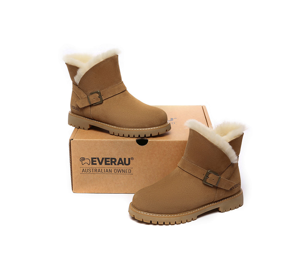 EVERAU® UGG Boots Women Sheepskin Wool Buckle Decor Ankle Polarwalk - UGG EXPRESS