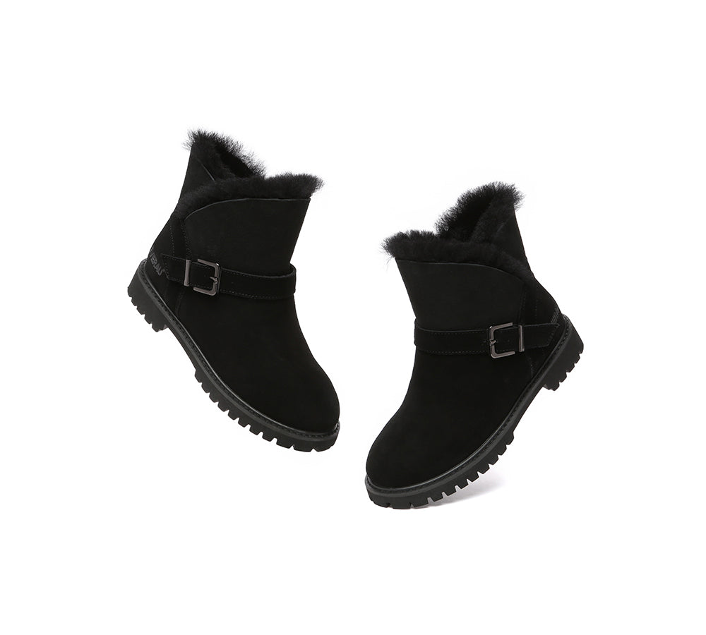 EVERAU® UGG Boots Women Sheepskin Wool Buckle Decor Ankle Polarwalk - UGG EXPRESS
