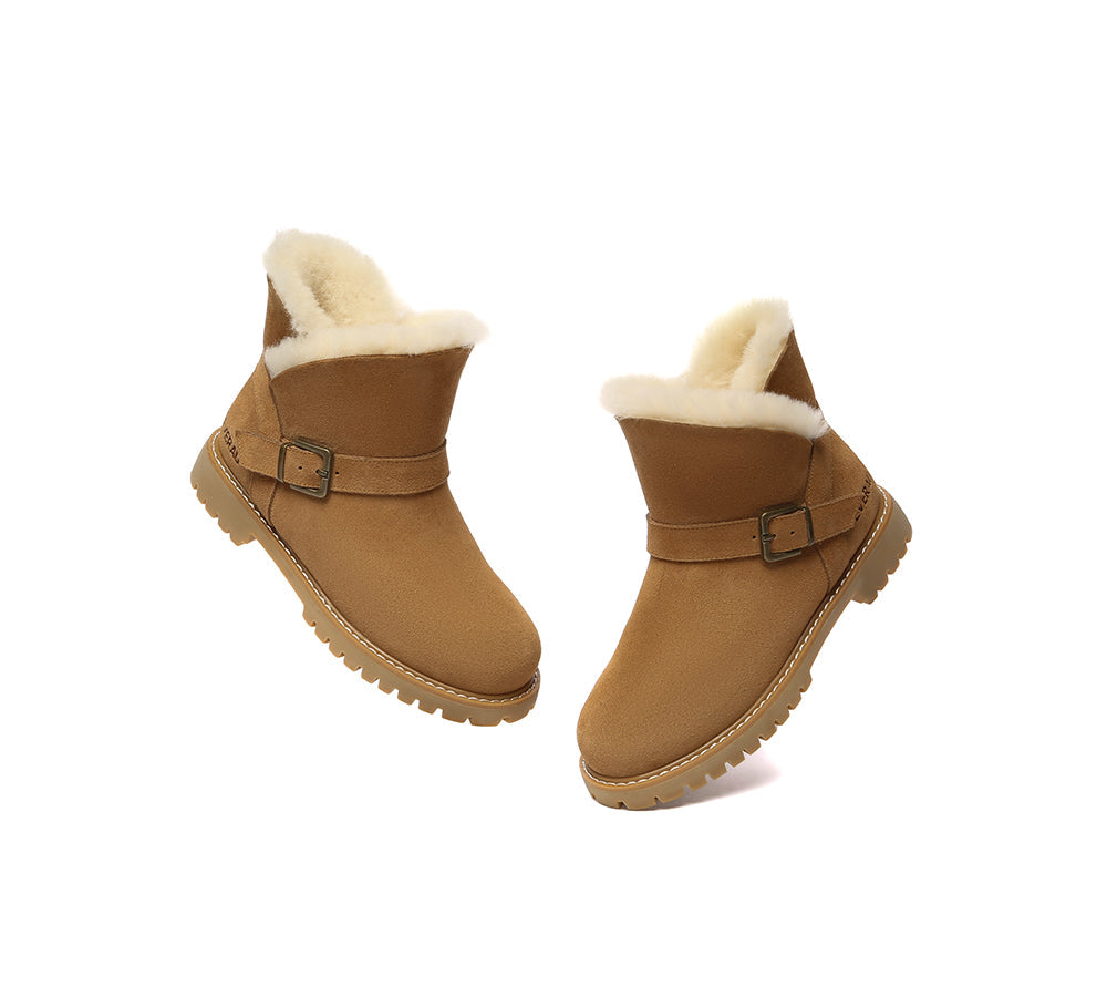 EVERAU® UGG Boots Women Sheepskin Wool Buckle Decor Ankle Polarwalk - UGG EXPRESS