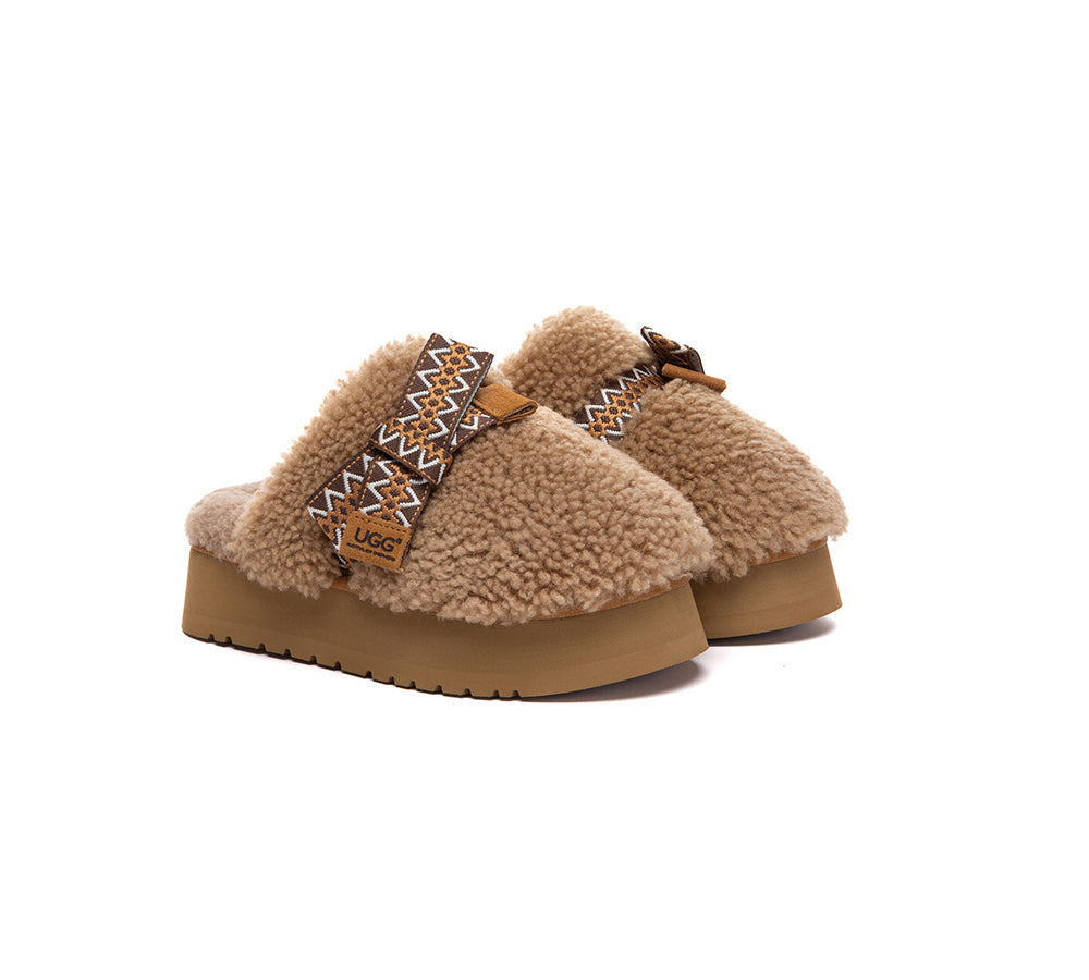 AUSTRALIAN SHEPHERDยฎ UGG Slippers Women Sheepskin Wool Bow Platform Cecil UGG AUSTRALIAN SHEPHERD