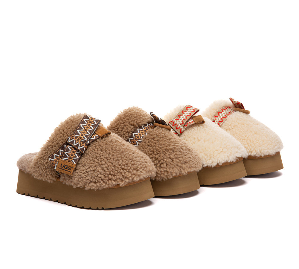 AUSTRALIAN SHEPHERDยฎ UGG Slippers Women Sheepskin Wool Bow Platform Cecil UGG AUSTRALIAN SHEPHERD