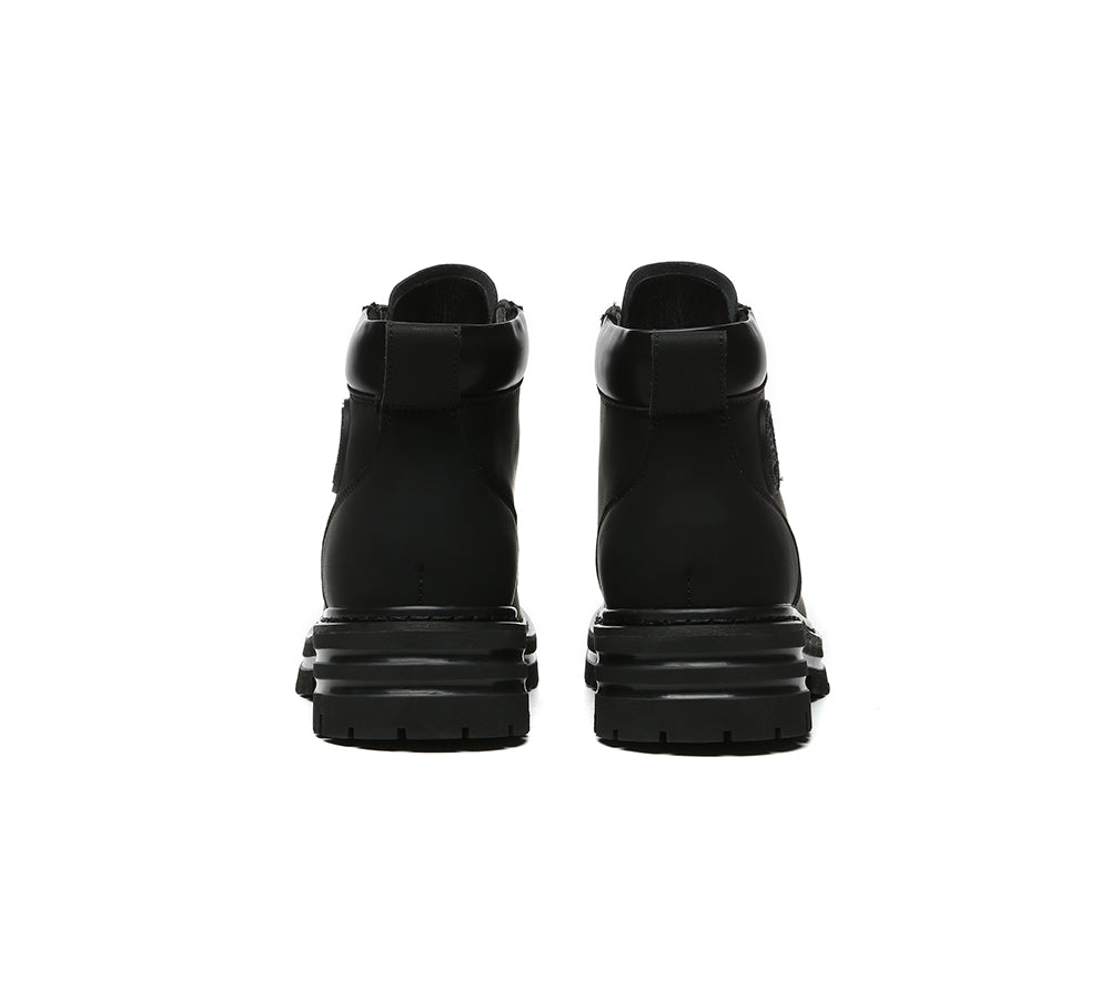 UGG Boots Women Leather Sheepskin Wool Lace Up Chunky Aubrey