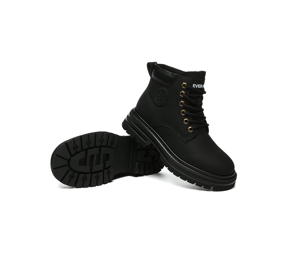 UGG Boots Women Leather Sheepskin Wool Lace Up Chunky Aubrey