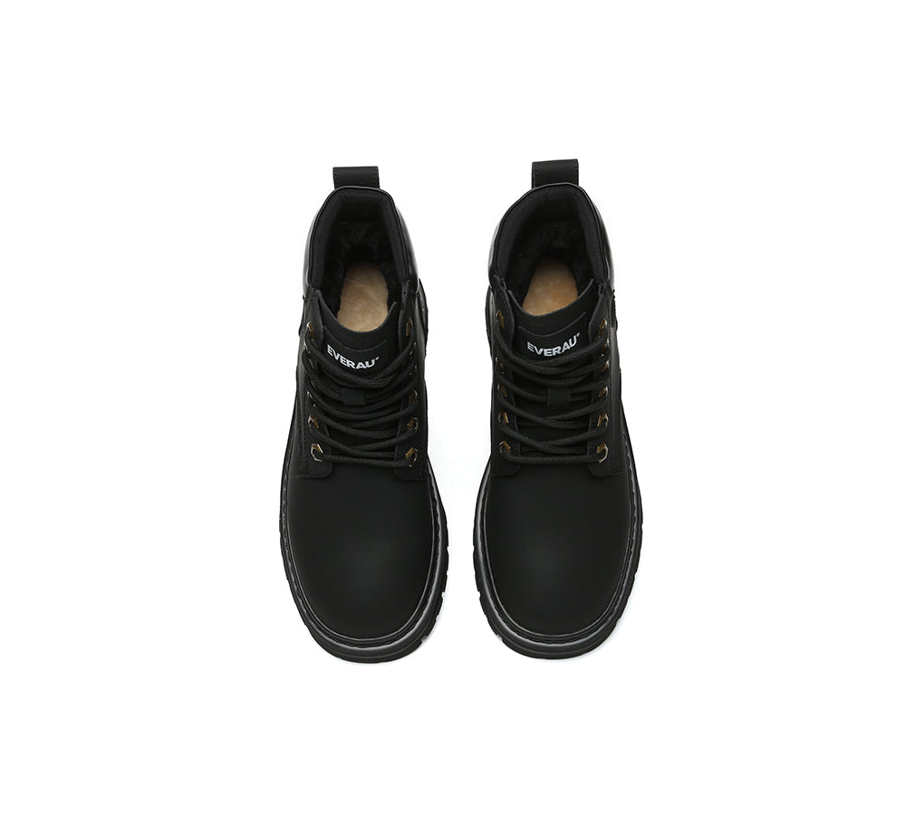 UGG Boots Women Leather Sheepskin Wool Lace Up Chunky Aubrey