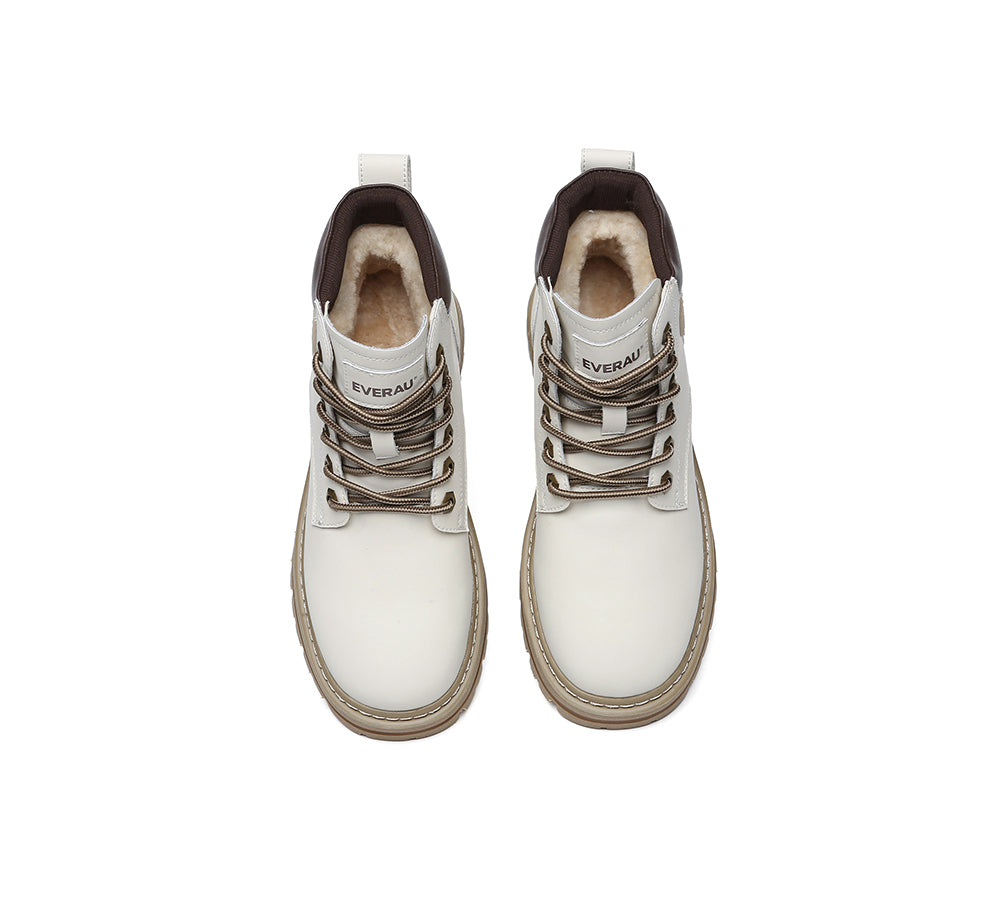 UGG Boots Women Leather Sheepskin Wool Lace Up Chunky Aubrey