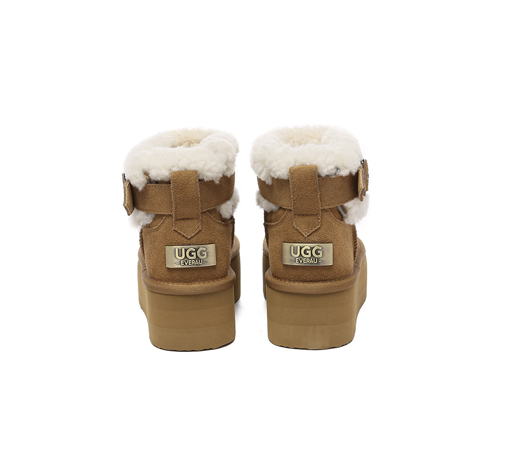 UGG EVERAU?? UGG Boots Sheepskin Wool Adjustable Buckle Ankle Platform Ula - UGG EXPRESS
