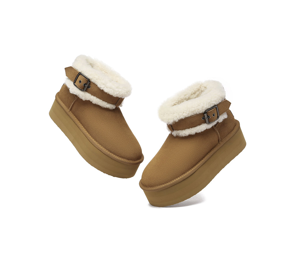 UGG EVERAU?? UGG Boots Sheepskin Wool Adjustable Buckle Ankle Platform Ula - UGG EXPRESS