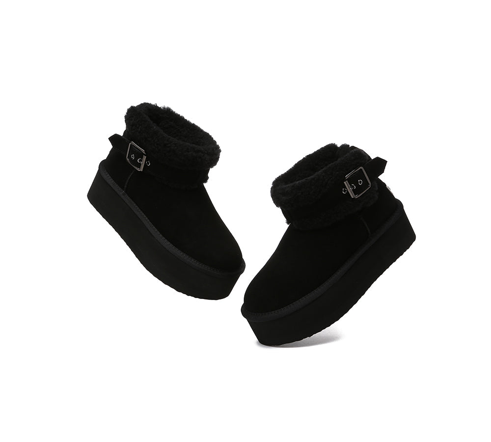 UGG EVERAU?? UGG Boots Sheepskin Wool Adjustable Buckle Ankle Platform Ula - UGG EXPRESS