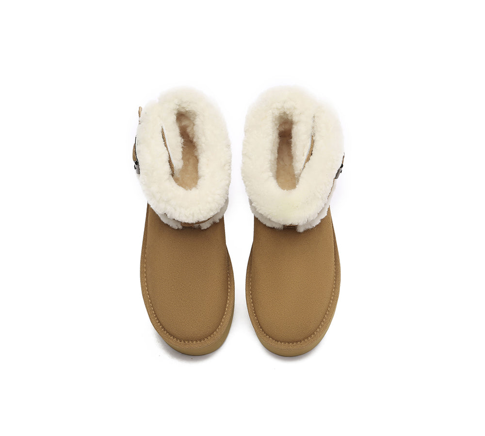 UGG EVERAU® UGG Boots Sheepskin Wool Adjustable Buckle Ankle Platform Ula - UGG EXPRESS