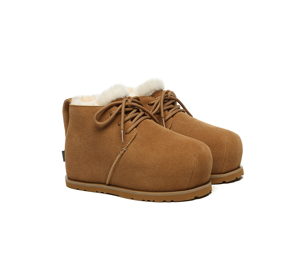 UGG Boots Women Sheepskin Wool Ankle Lace-Up Euro Loaf Paxton