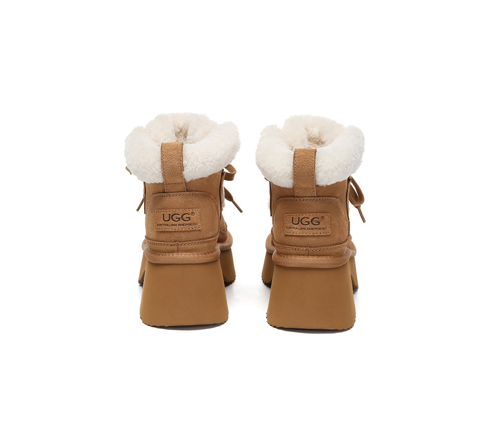 UGG Boots Women Sheepskin Wool Lace Up Chunky Platform Bumpy