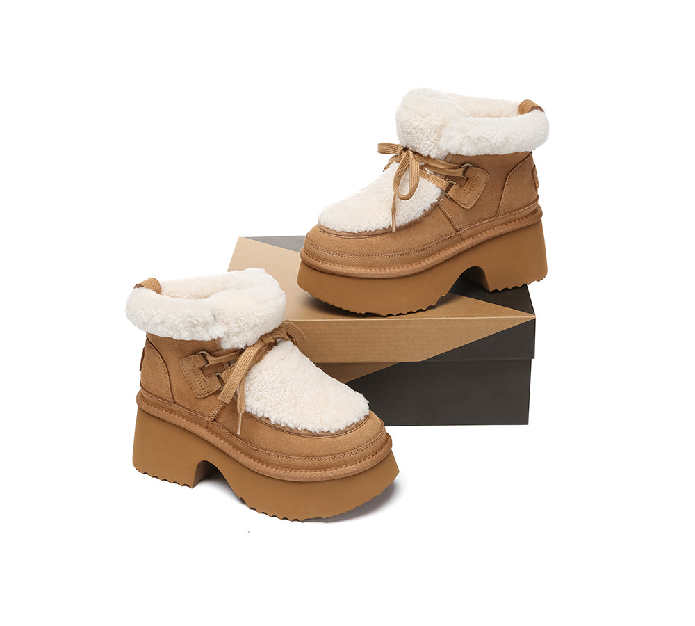 UGG Boots Women Sheepskin Wool Lace Up Chunky Platform Bumpy