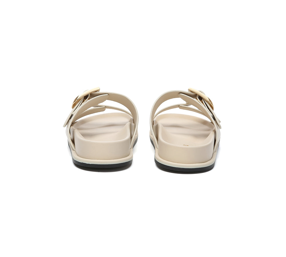 EVERAU® Leather Flat Sandals Women Double Strap Buckle Mounish EVERAU