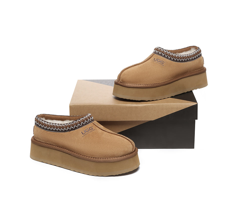 AUSTRALIAN SHEPHERD® UGG Slippers Sheepskin Wool Ankle Platform Tazzy Hippie - UGG EXPRESS