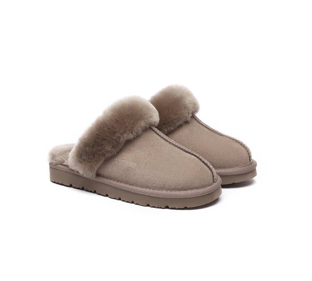 EVERAU® UGG Slippers Sheepskin Wool Suede Scuff Muffin - UGG EXPRESS