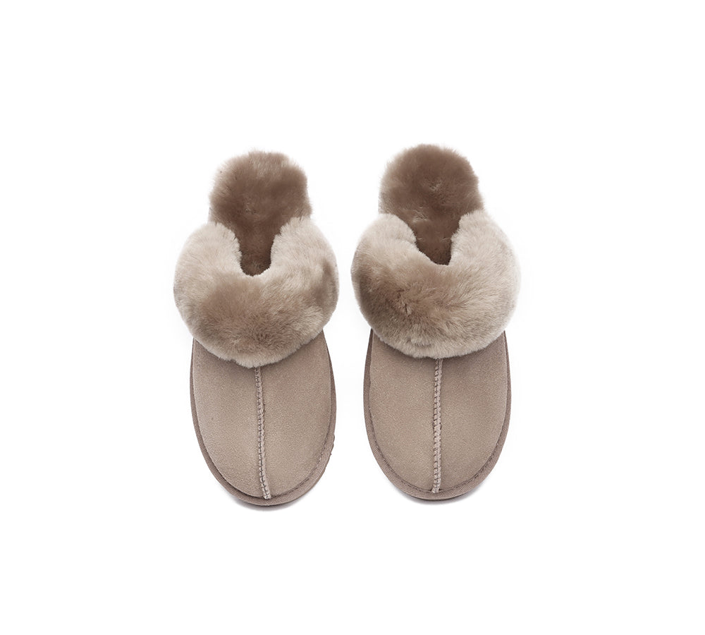 EVERAU® UGG Slippers Sheepskin Wool Suede Scuff Muffin - UGG EXPRESS