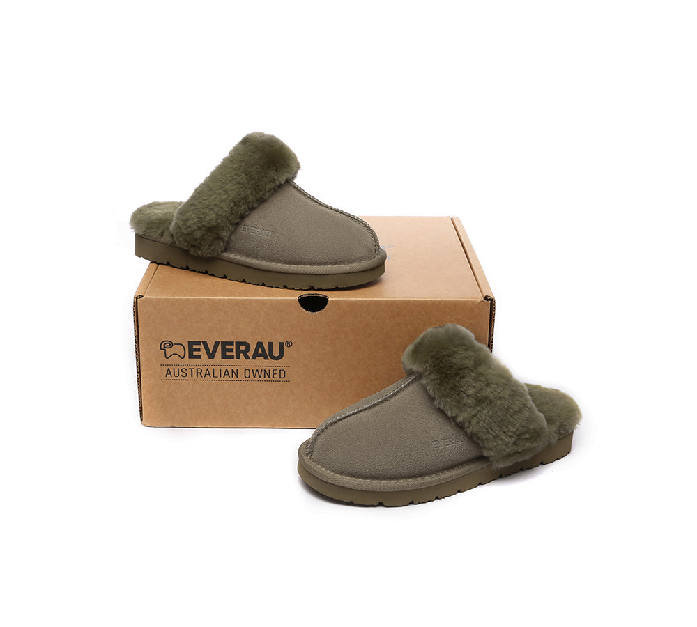 EVERAU® UGG Slippers Sheepskin Wool Suede Scuff Muffin - UGG EXPRESS