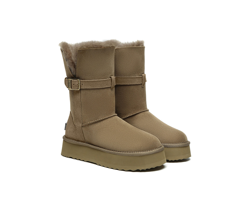 3-Way Style UGG Boots Women Sheepskin Wool Platform Short Valerie