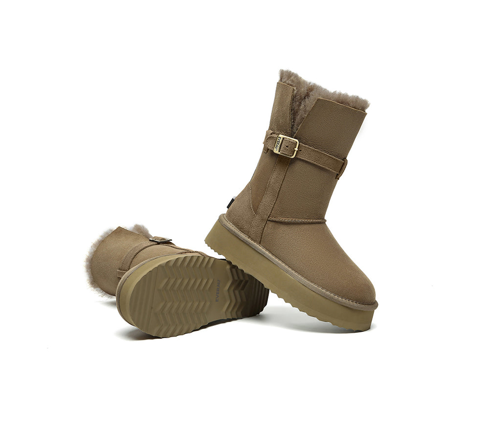 3-Way Style UGG Boots Women Sheepskin Wool Platform Short Valerie