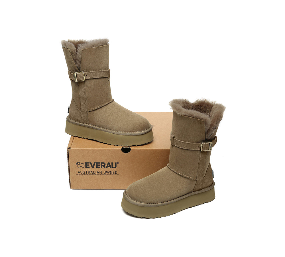 3-Way Style UGG Boots Women Sheepskin Wool Platform Short Valerie