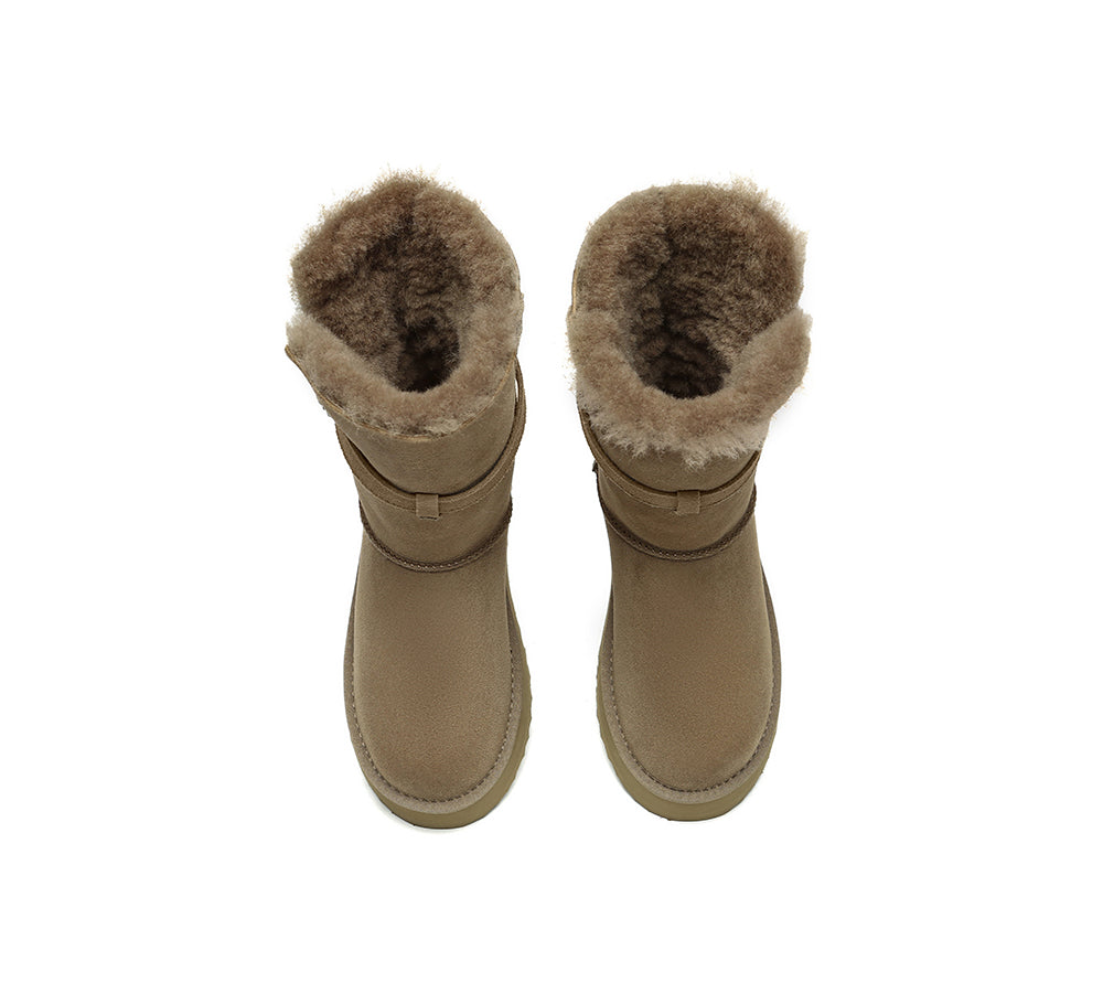 3-Way Style UGG Boots Women Sheepskin Wool Platform Short Valerie