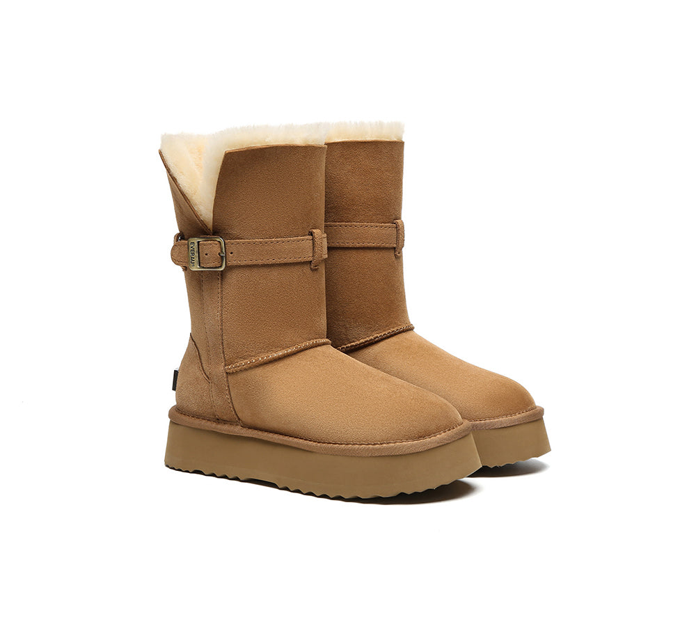 3-Way Style UGG Boots Women Sheepskin Wool Platform Short Valerie