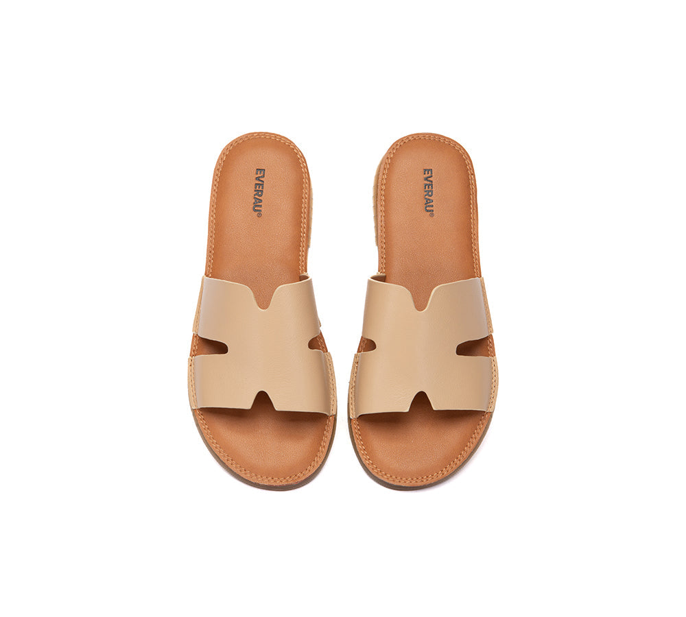 EVERAU® Women Leather Woven Flat Slides Clovey EVERAU