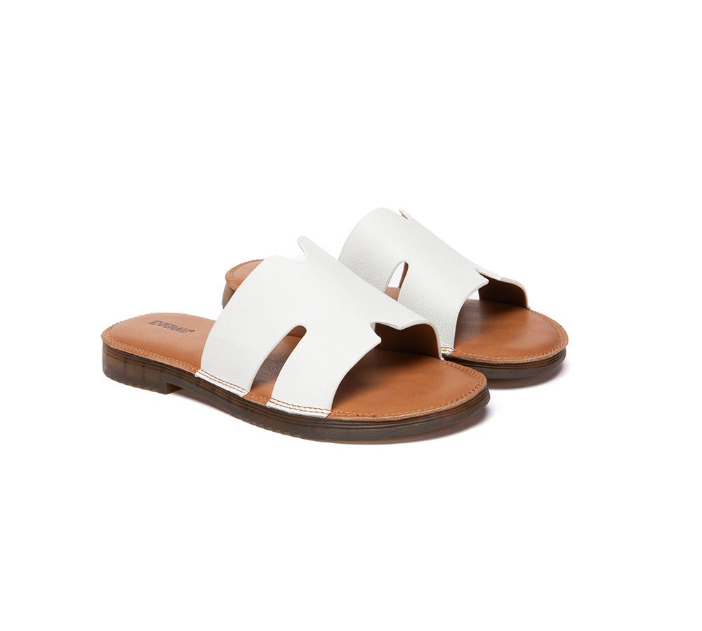 EVERAU® Women Slides Leather Ultra Soft Woven Flat Clovey EVERAU