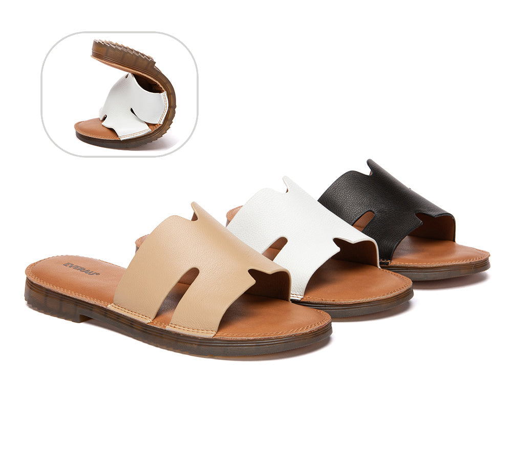 EVERAU® Women Slides Leather Ultra Soft Woven Flat Clovey EVERAU