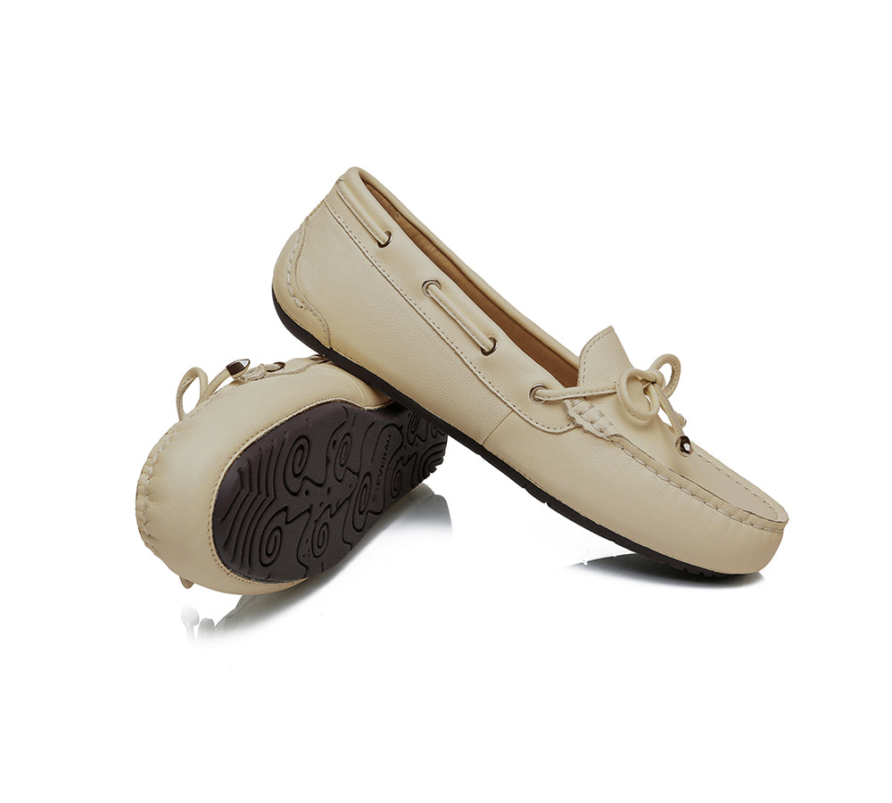 EVERAU® Women Leather Bow Casual Summer Moccasin Frida EVERAU
