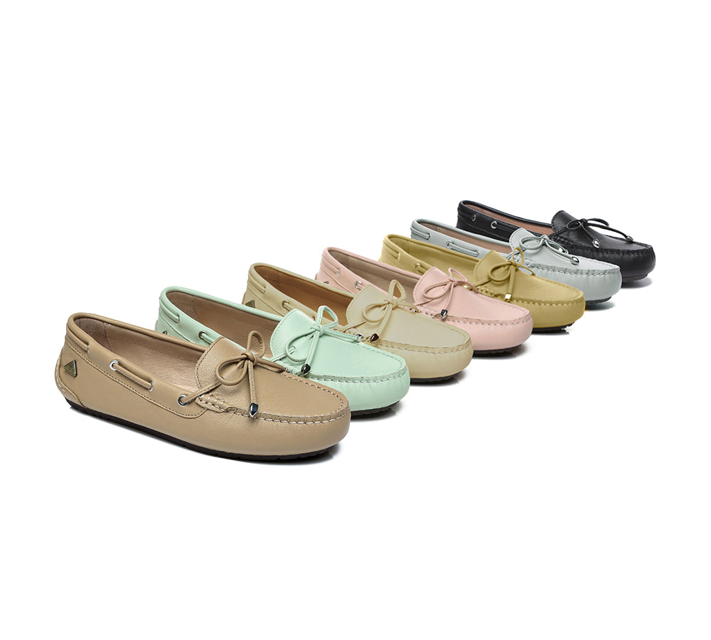 EVERAUยฎ Women Leather Bow Casual Summer Moccasin Frida EVERAU