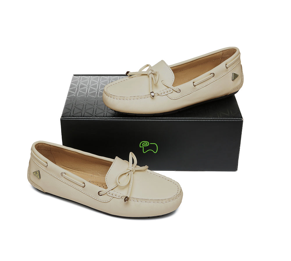 EVERAU® Women Leather Bow Casual Summer Moccasin Frida EVERAU