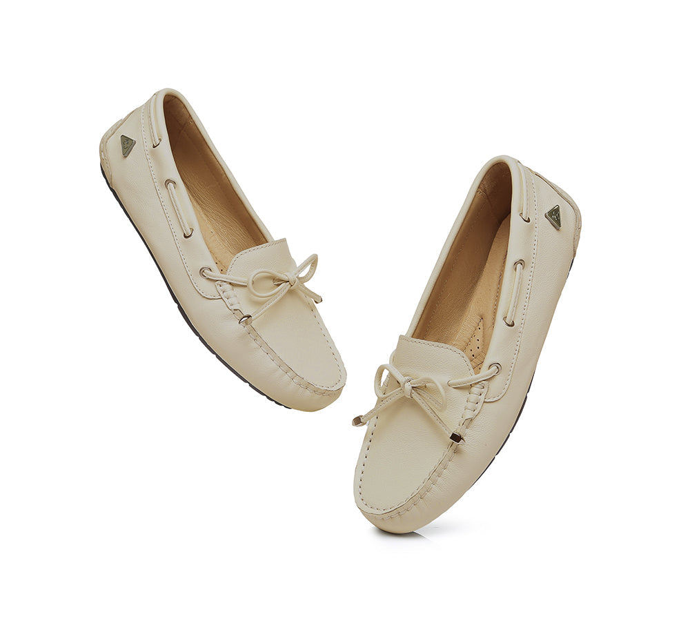 EVERAU® Women Leather Bow Casual Summer Moccasin Frida EVERAU