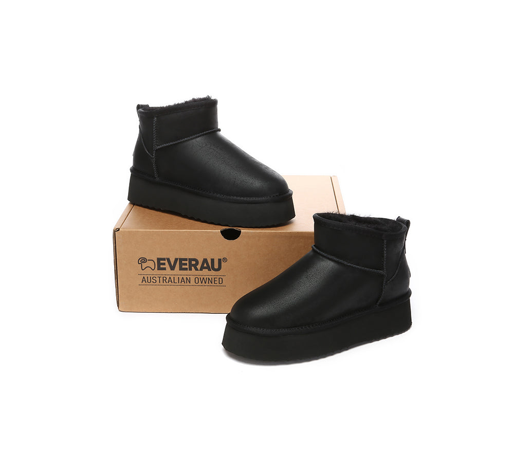 EVERAU® UGG Mini Platform Boots Women Sheepskin Wool Ankle Anti-slip Boots Romi