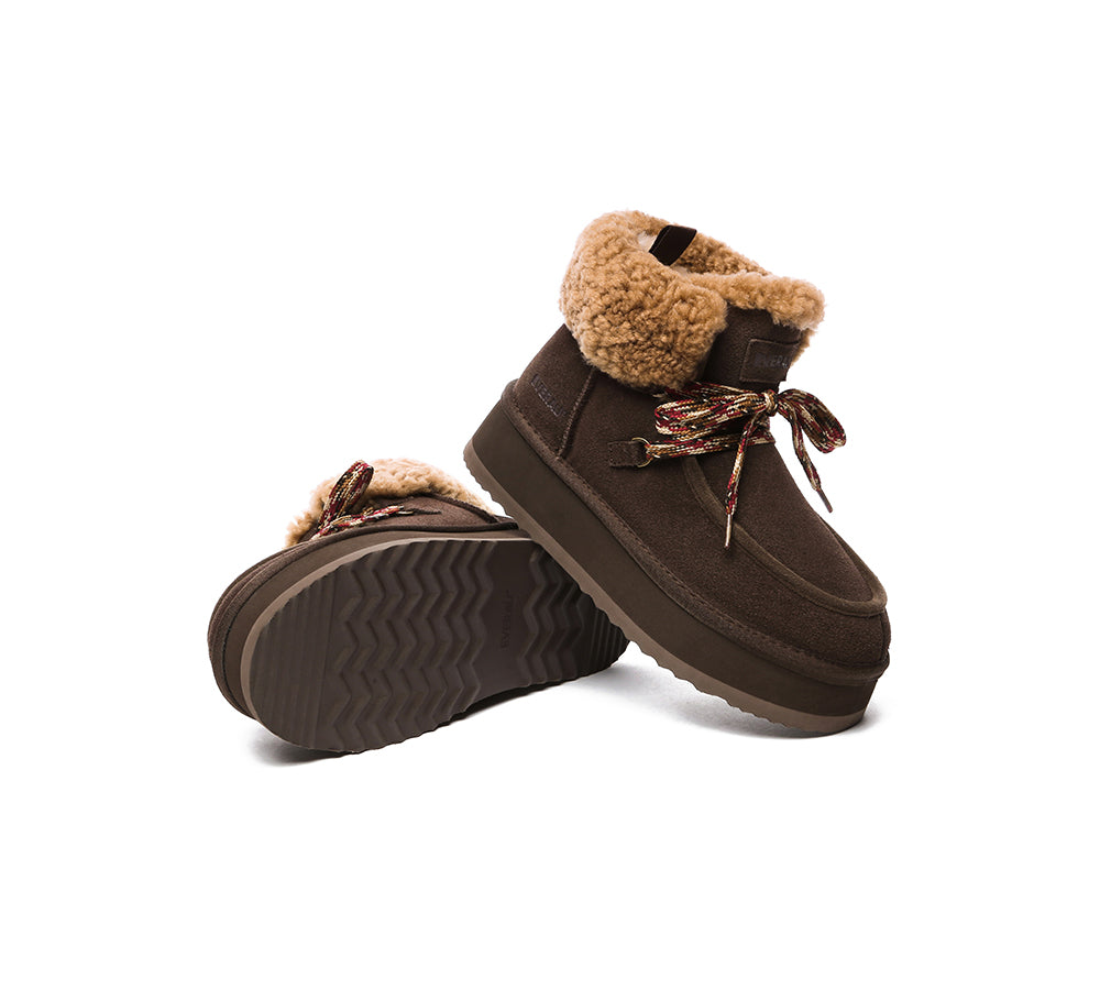 EVERAU® UGG Boots Women Sheepskin Wool Lace Up Ankle Platform Honour - UGG EXPRESS
