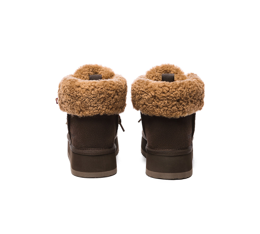 EVERAU® UGG Boots Women Sheepskin Wool Lace Up Ankle Platform Honour - UGG EXPRESS