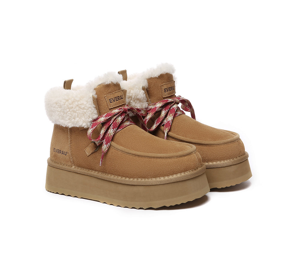 EVERAU® UGG Boots Women Sheepskin Wool Lace Up Ankle Platform Honour - UGG EXPRESS