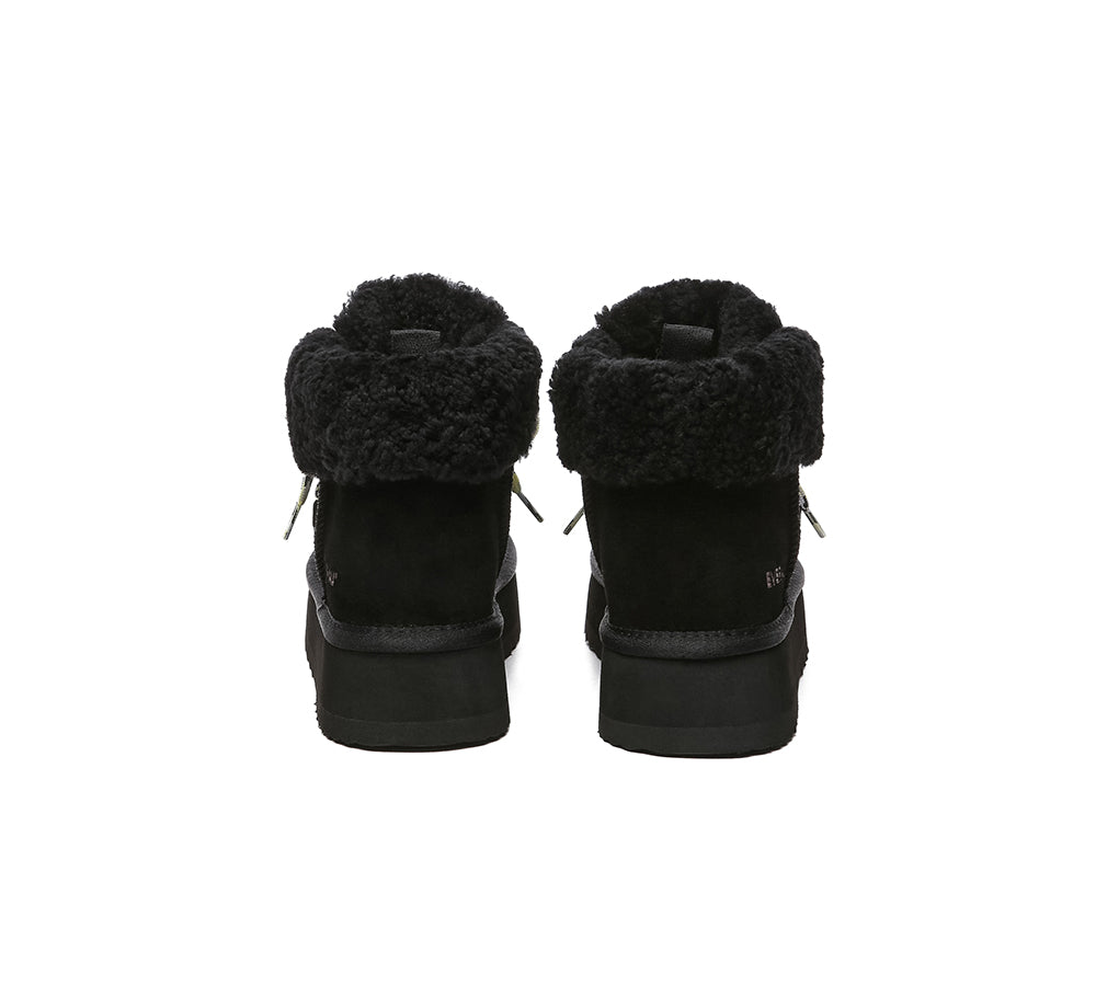 EVERAU® UGG Boots Women Sheepskin Wool Lace Up Ankle Platform Honour - UGG EXPRESS