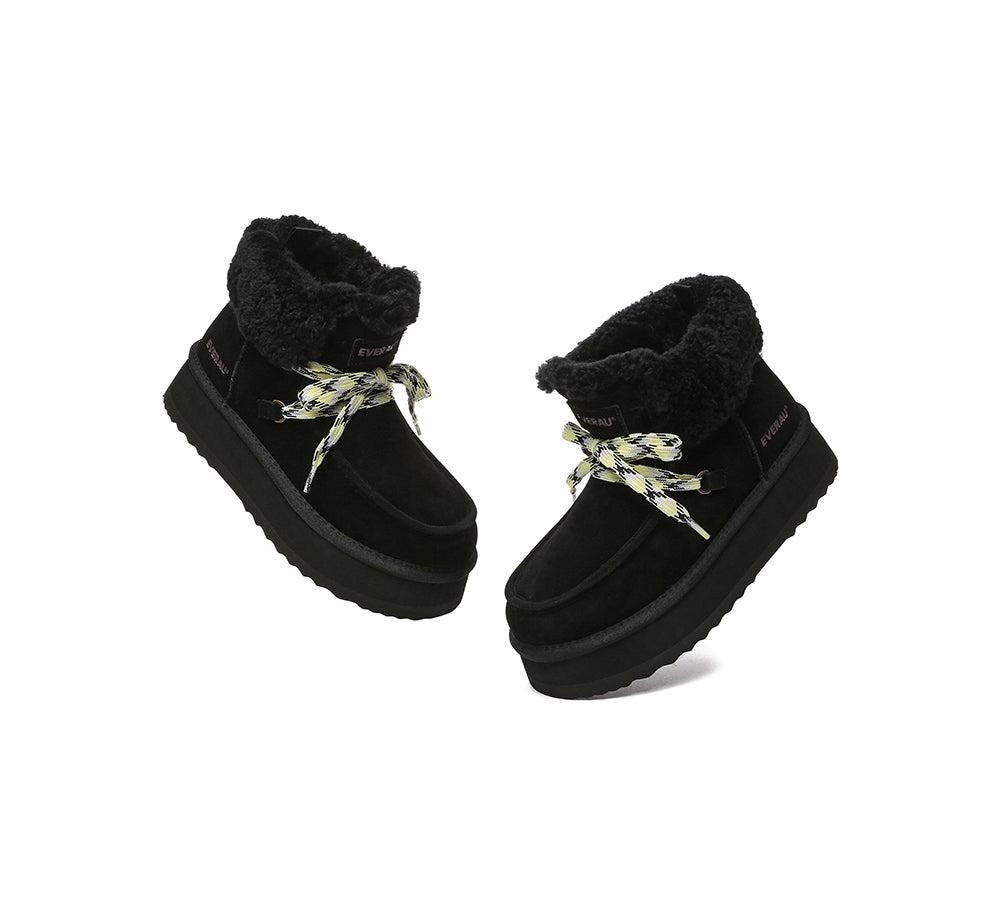EVERAU® UGG Boots Women Sheepskin Wool Lace Up Ankle Platform Honour - UGG EXPRESS