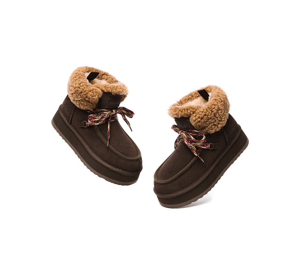 EVERAU® UGG Boots Women Sheepskin Wool Lace Up Ankle Platform Honour - UGG EXPRESS