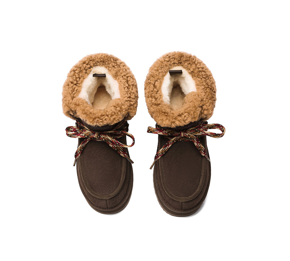 EVERAU® UGG Boots Women Sheepskin Wool Lace Up Ankle Platform Honour - UGG EXPRESS