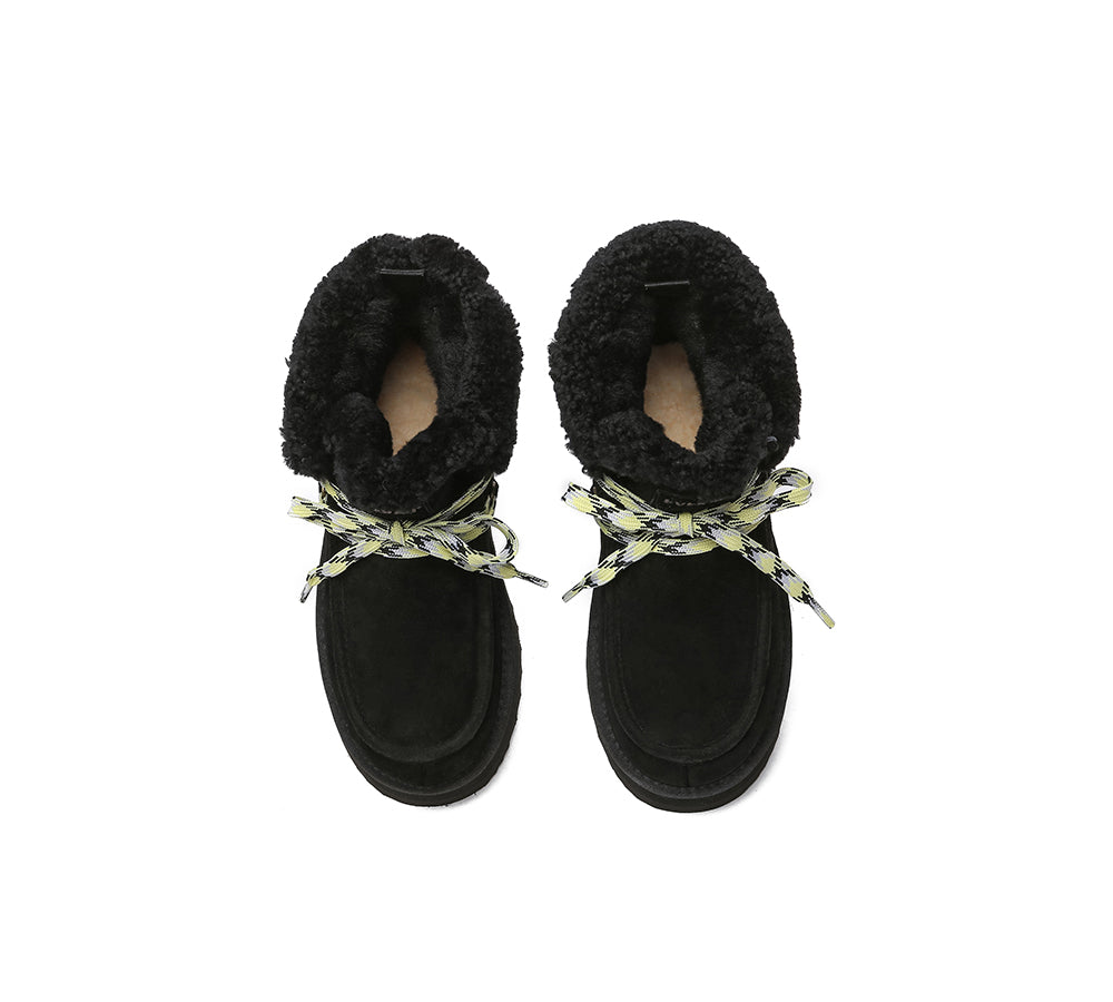 EVERAU® UGG Boots Women Sheepskin Wool Lace Up Ankle Platform Honour - UGG EXPRESS