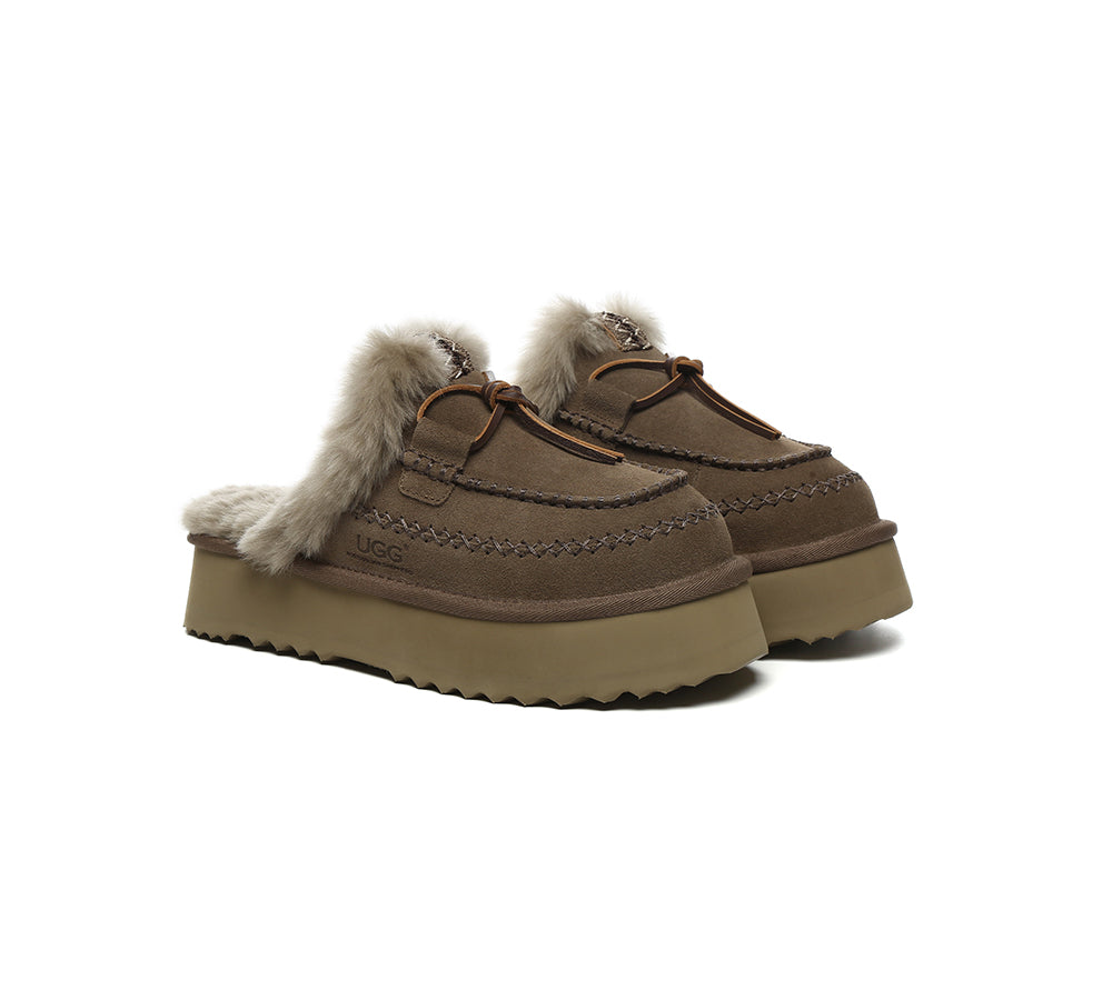 UGG Slippers Women Sheepskin Wool Platform Sammy
