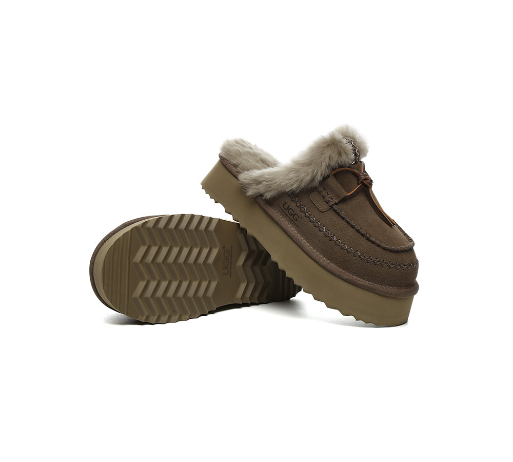 UGG Slippers Women Sheepskin Wool Platform Sammy
