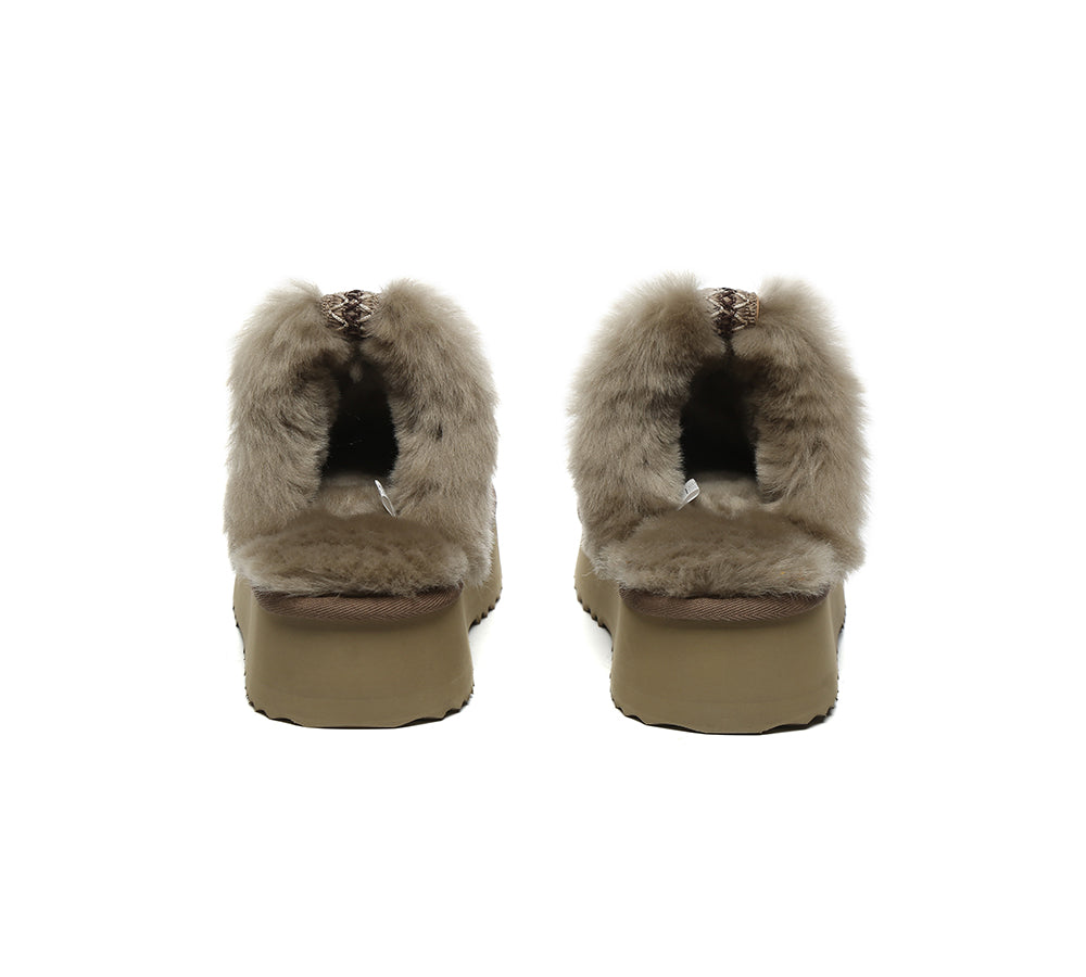 UGG Slippers Women Sheepskin Wool Platform Sammy