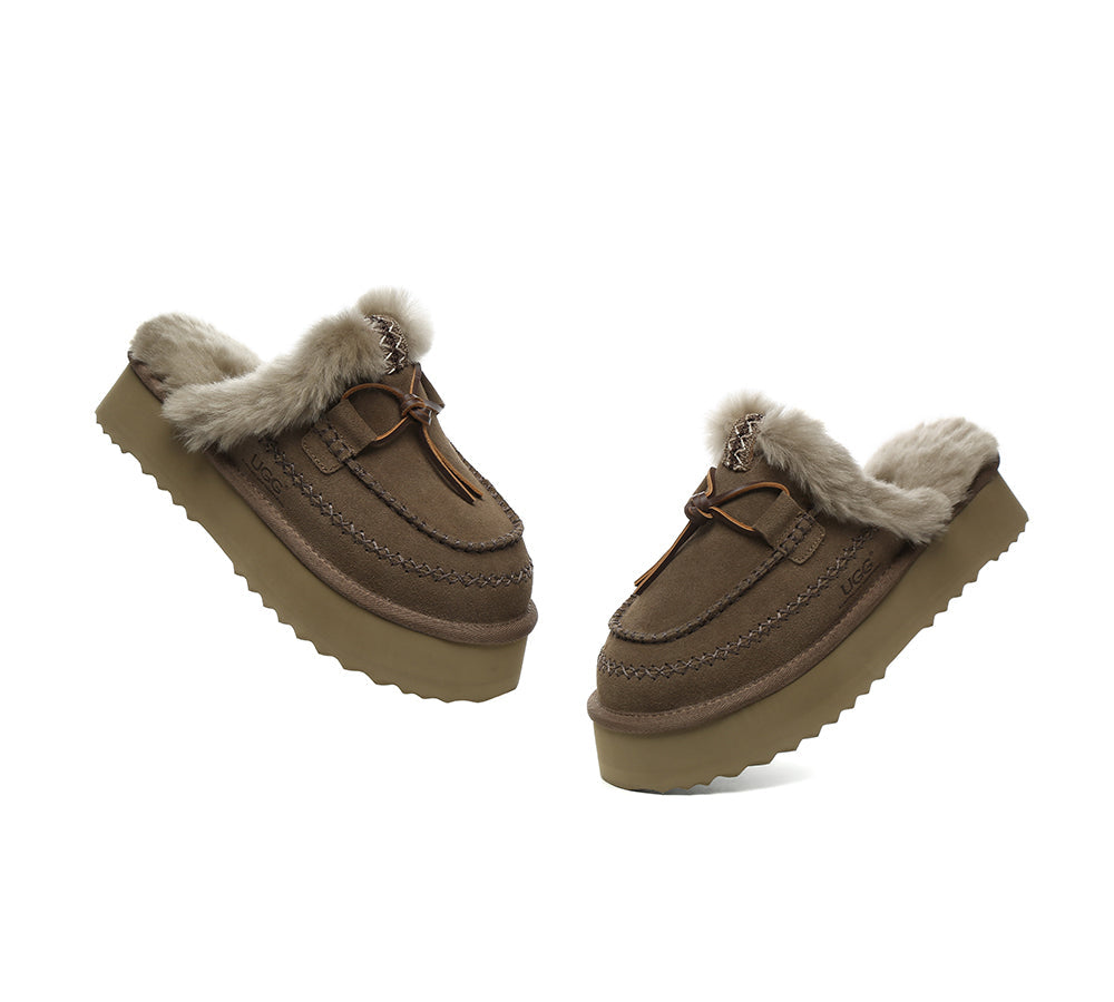 UGG Slippers Women Sheepskin Wool Platform Sammy