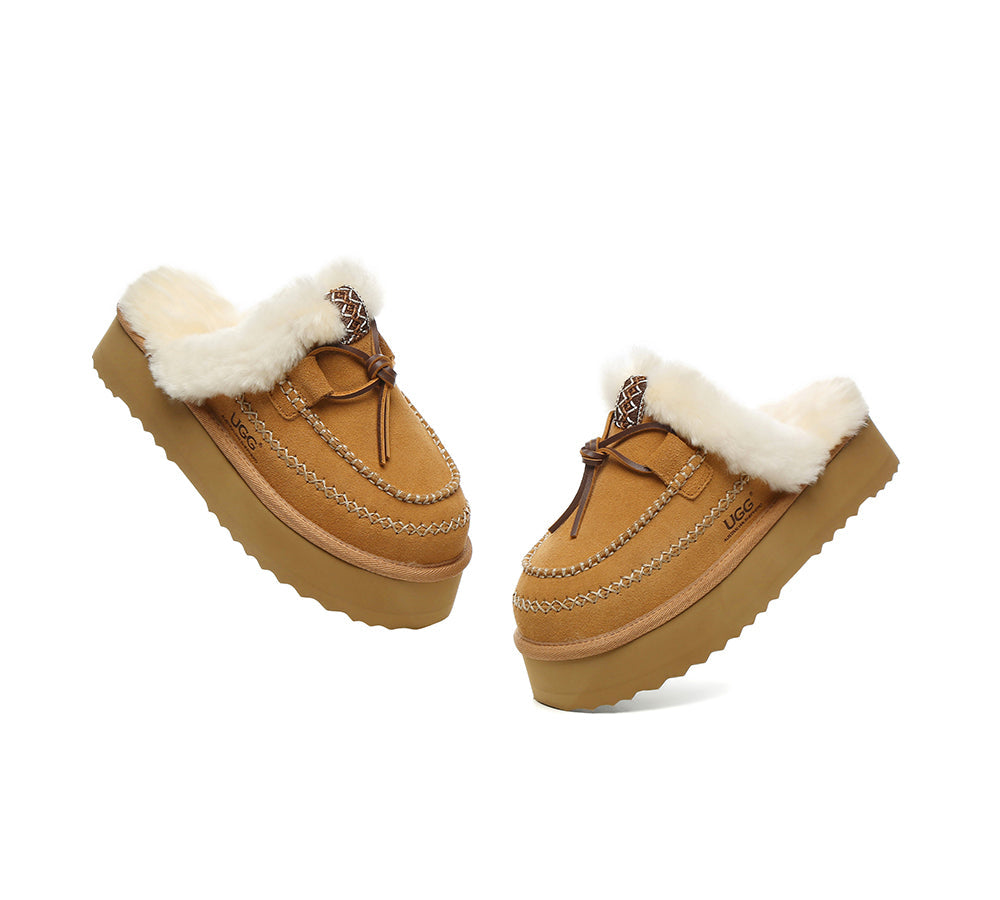 UGG Slippers Women Sheepskin Wool Platform Sammy
