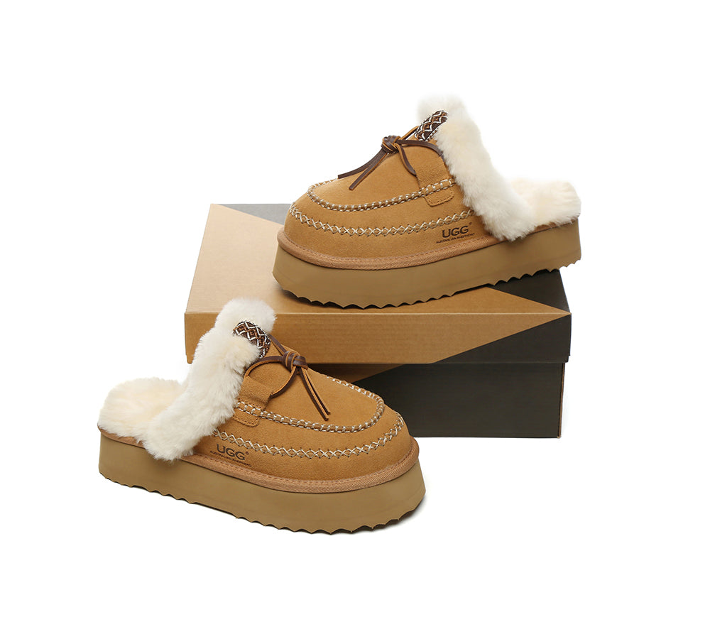 UGG Slippers Women Sheepskin Wool Platform Sammy
