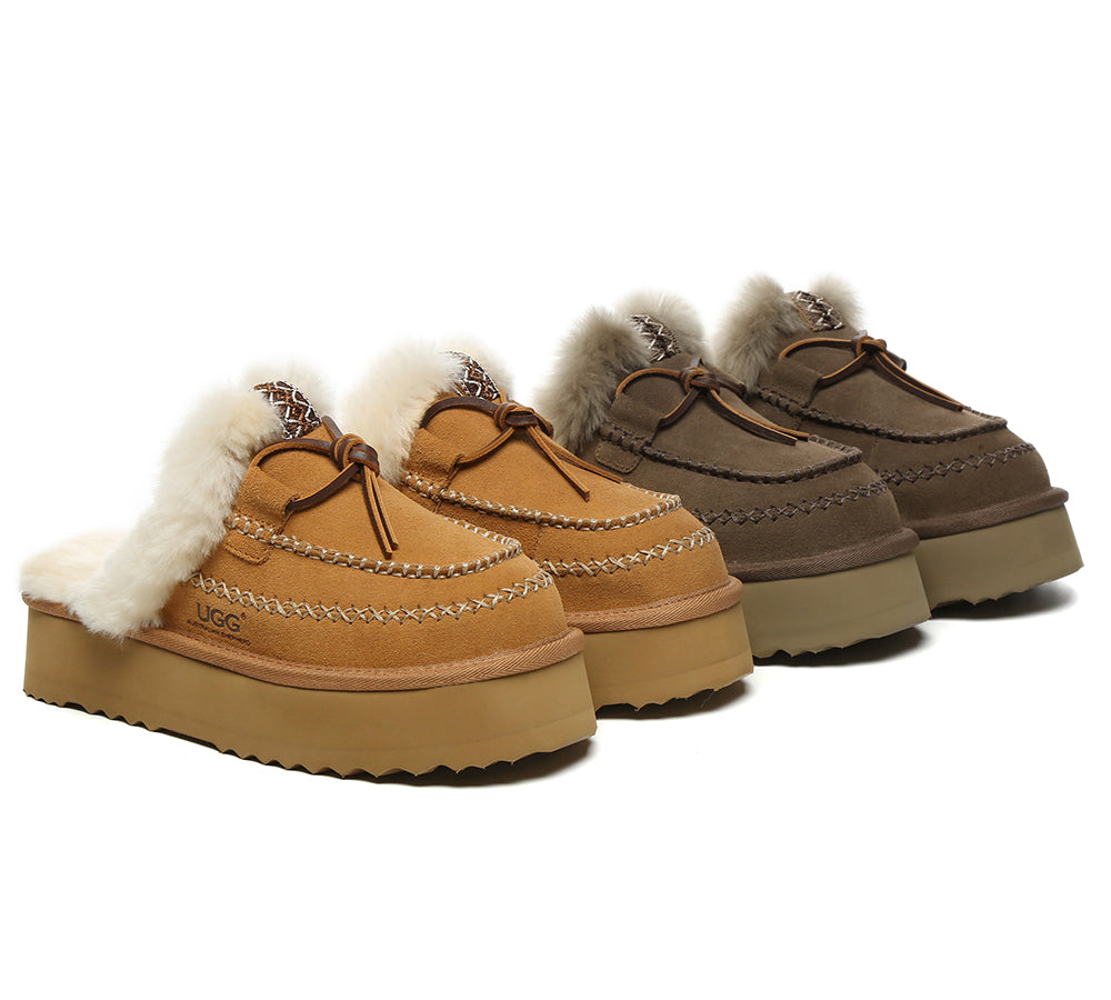 UGG Slippers Women Sheepskin Wool Platform Sammy