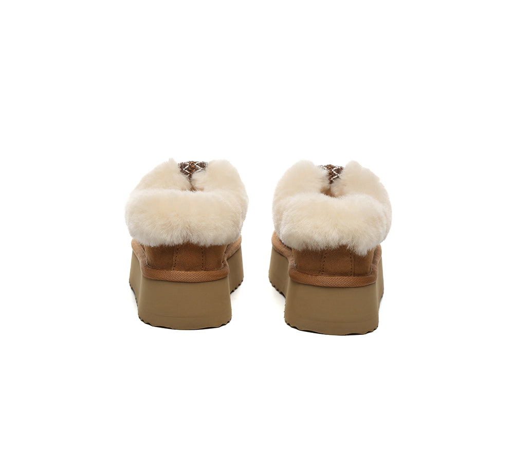 UGG Slippers Women Sheepskin Wool Collar Ankle Platform Santana